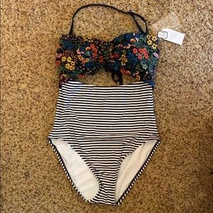 One Piece With Striped Bottom and Floral Top